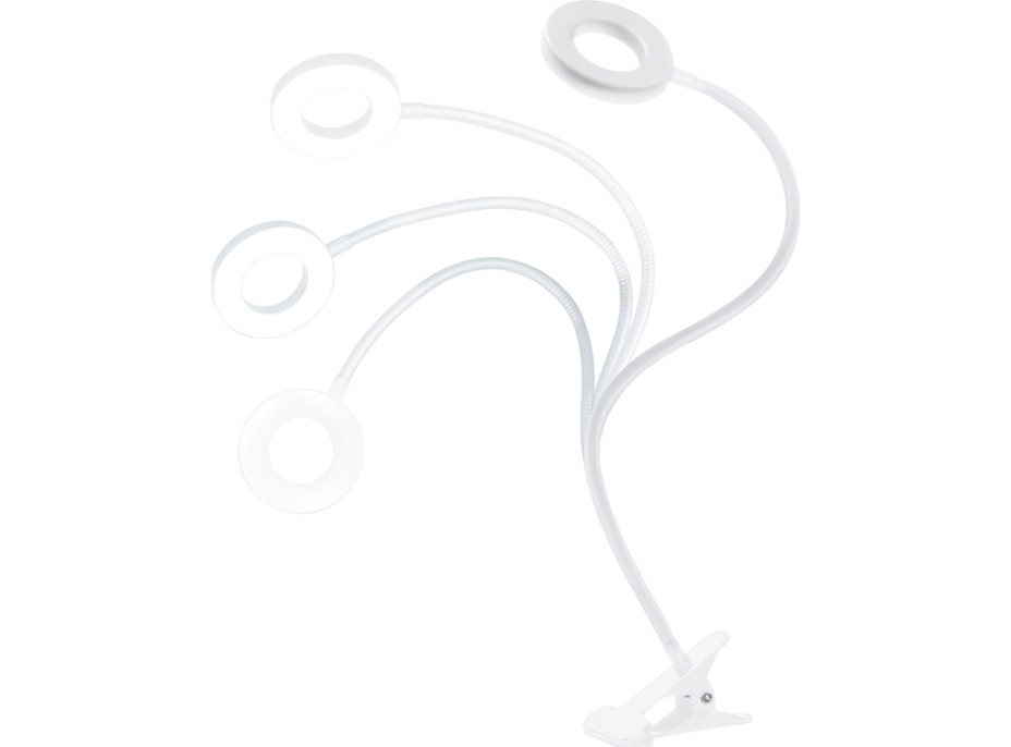 Solight LED stmívatelná stolní lampička s klipem bílá, 300lm, nastavitelná teplota světla, USB