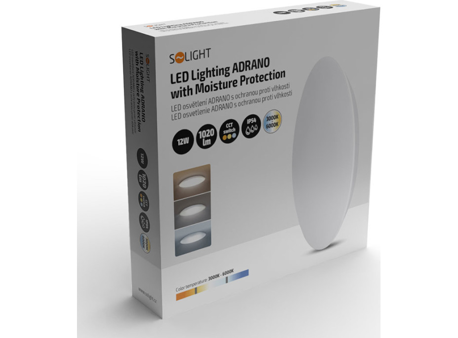 Solight LED osvětlení Adrano s ochranou proti vlhkosti, IP54, 12W, 1020lm, 3CCT, 23cm