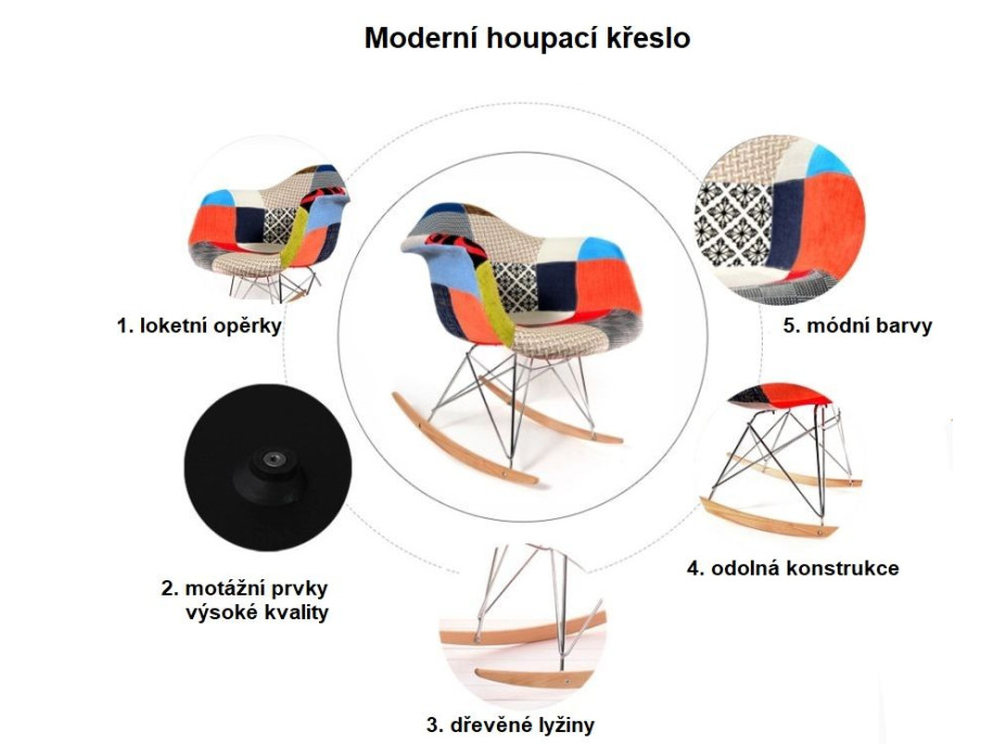 Designové houpací křeslo Andrea - patchwork