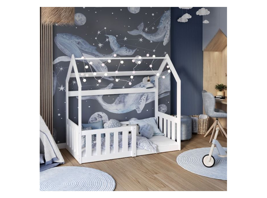 Dětská domečková Montessori postel z masivu borovice GOFFY - 160x80 cm - bílá