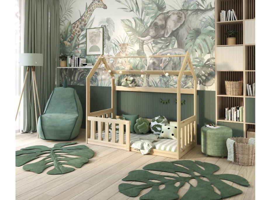 Dětská domečková Montessori postel z masivu borovice GOFFY - 160x80 cm - přírodní borovice