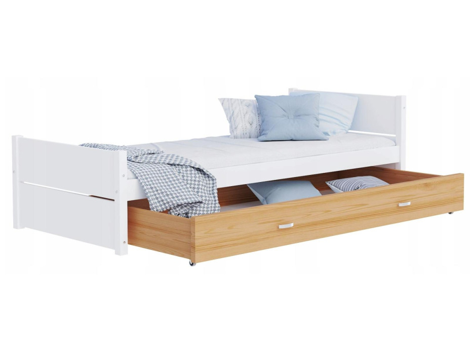 Dětská postel se šuplíkem TYMON - 200x90 cm - bílá/dub craft