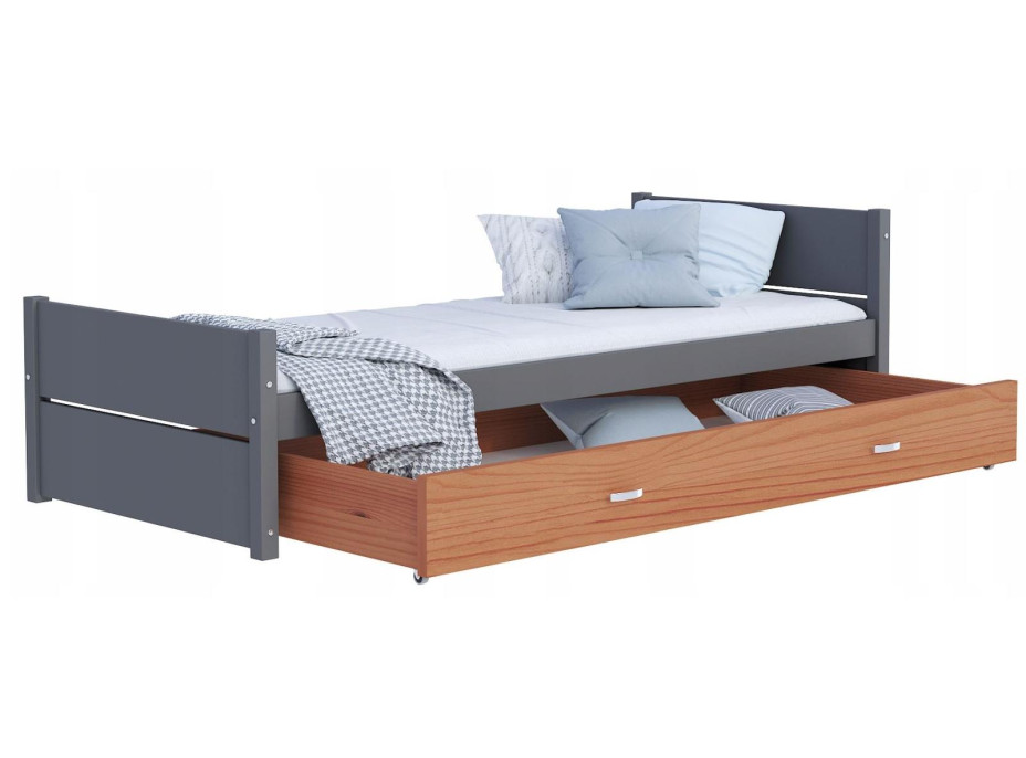 Dětská postel se šuplíkem TYMON - 200x90 cm - šedá/dub craft