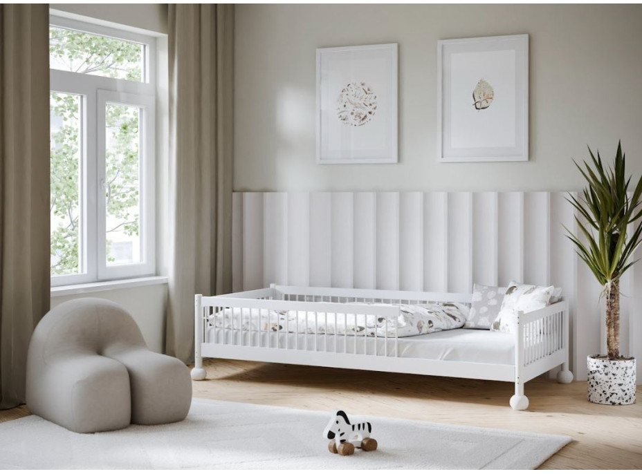 Dětská Montessori postel z masivu borovice STEVE - 180x80 cm - BÍLÁ