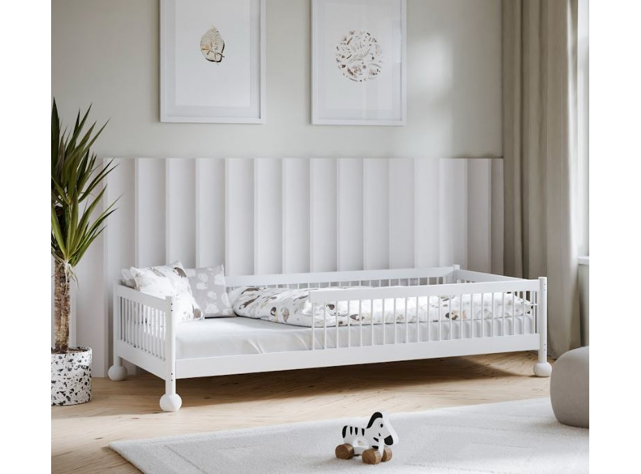 Dětská Montessori postel z masivu borovice STEVE - 200x90 cm - BÍLÁ
