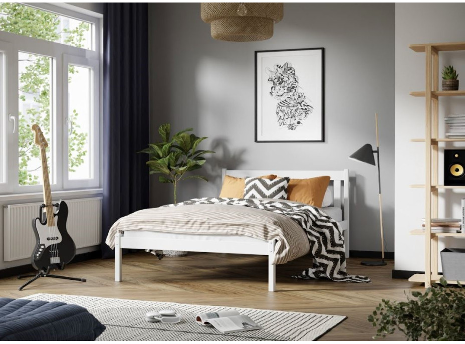 Dětská postel z masivu borovice TINA - 200x120 cm - BÍLÁ