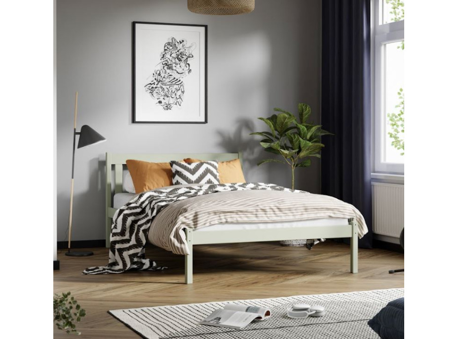Dětská postel z masivu borovice TINA - 200x120 cm - OLIVOVĚ ZELENÁ