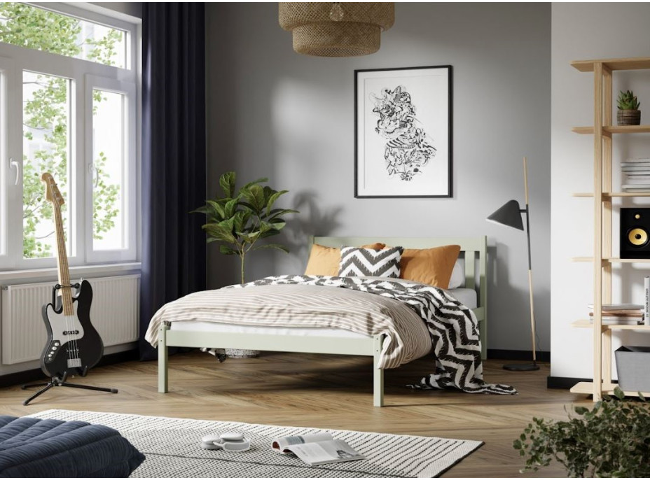 Dětská postel z masivu borovice TINA - 200x120 cm - OLIVOVĚ ZELENÁ