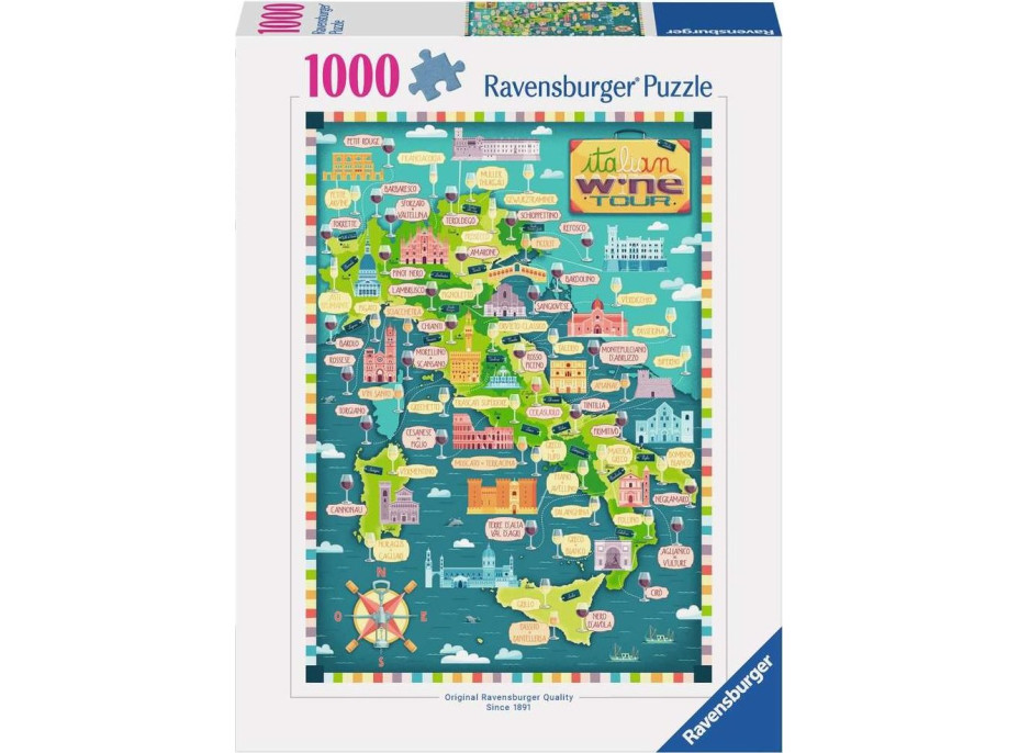 RAVENSBURGER Puzzle Mapa Itálie - Italská vinařská prohlídka 1000 dílků