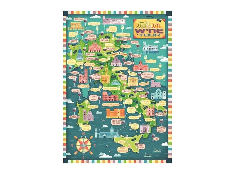 RAVENSBURGER Puzzle Mapa Itálie - Italská vinařská prohlídka 1000 dílků