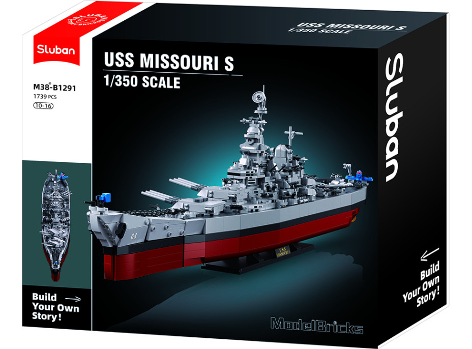 Sluban Model Bricks M38-B1291 Bitevní loď USS Missouri 1:350