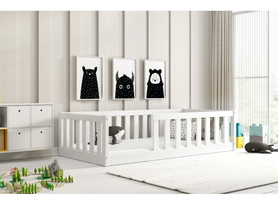 Dětská Montessori postel z masivu borovice BELLA 160x80 cm - bílá