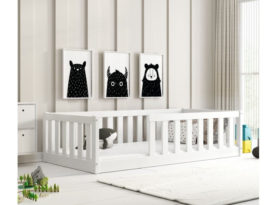 Dětská Montessori postel z masivu borovice BELLA 160x80 cm - bílá