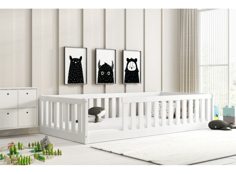 Dětská Montessori postel z masivu borovice BELLA 190x90 cm - bílá