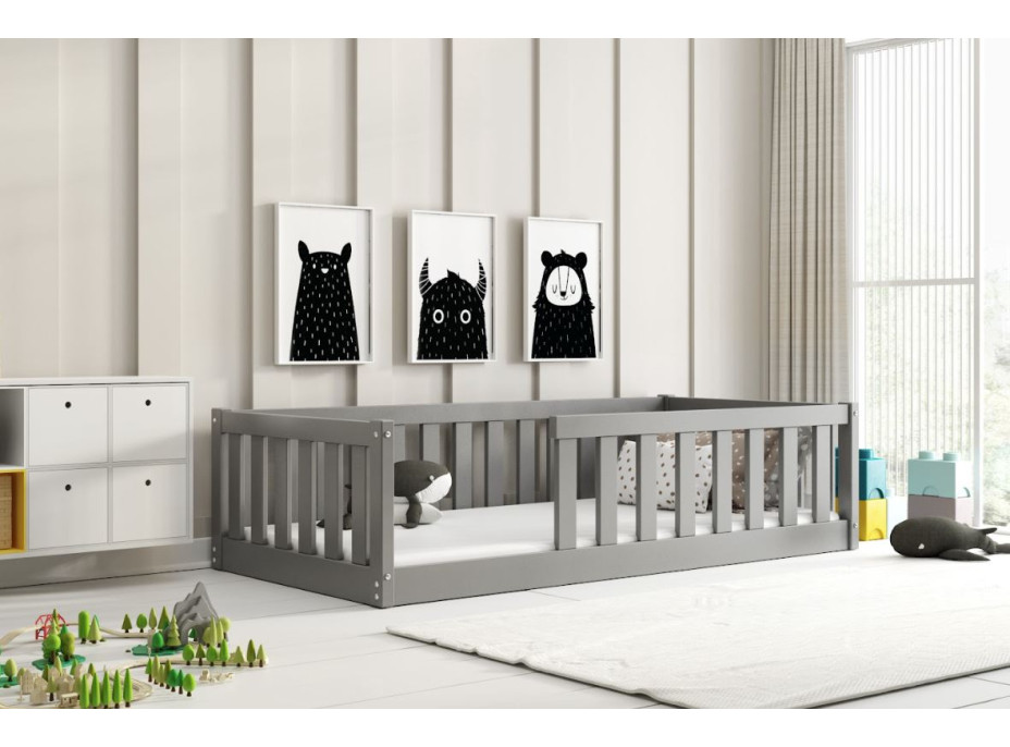 Dětská Montessori postel z masivu borovice BELLA 160x80 cm - grafitová