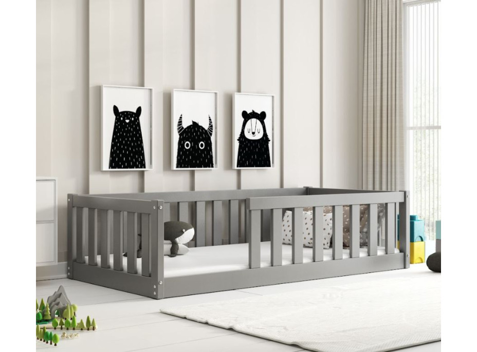 Dětská Montessori postel z masivu borovice BELLA 160x80 cm - grafitová