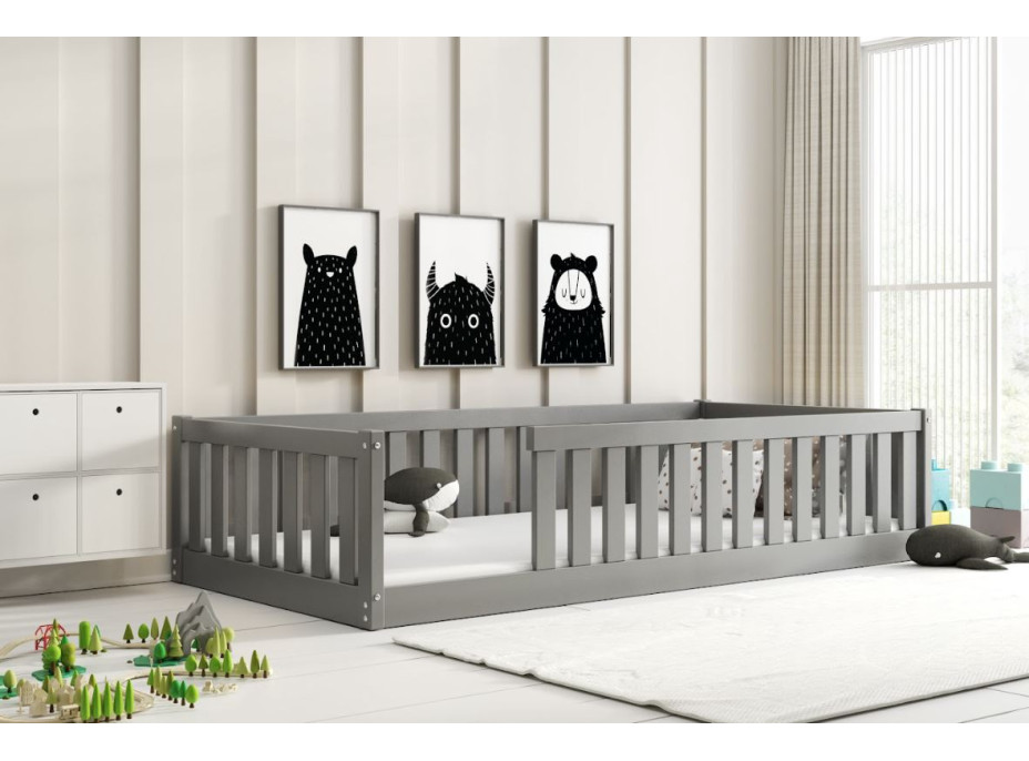 Dětská Montessori postel z masivu borovice BELLA 190x90 cm - grafitová