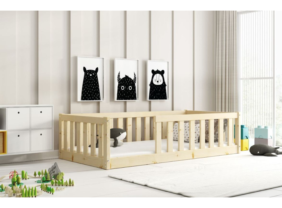 Dětská Montessori postel z masivu borovice BELLA 160x80 cm - bez povrchových úprav