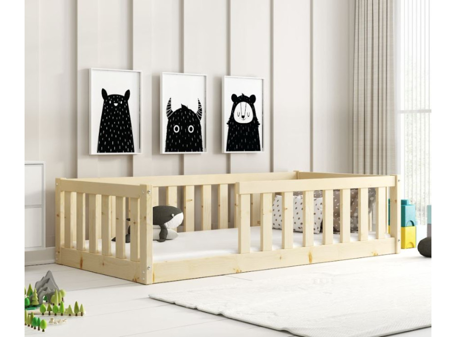 Dětská Montessori postel z masivu borovice BELLA 160x80 cm - bez povrchových úprav