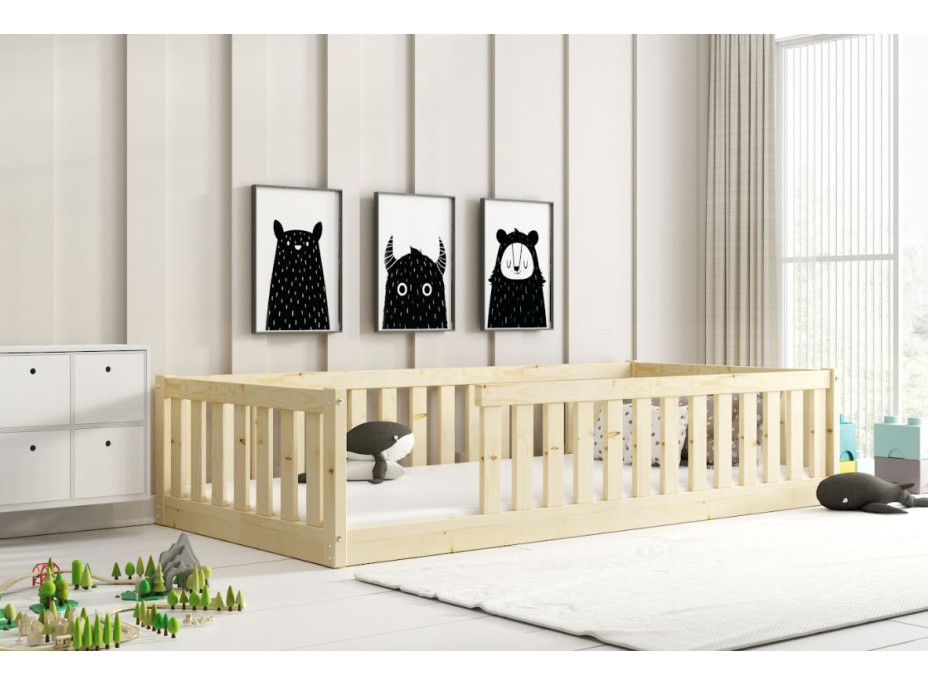 Dětská Montessori postel z masivu borovice BELLA 190x90 cm - bez povrchových úprav