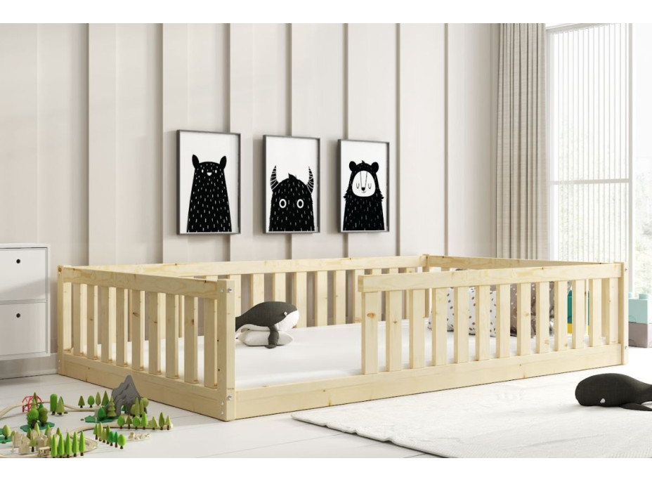 Dětská Montessori postel z masivu borovice BELLA 200x120 cm - bez povrchových úprav