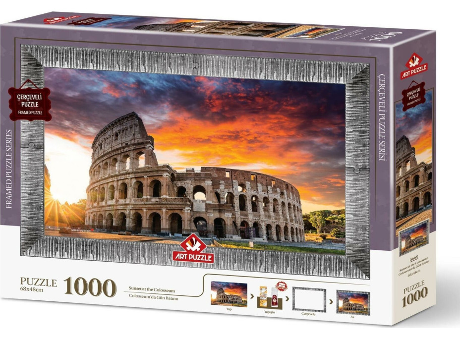 ART PUZZLE Puzzle s rámem a lepidlem 3v1 Západ slunce nad Koloseem 1000 dílků
