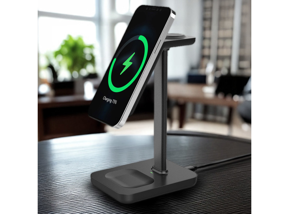 Solight stolní nabíječka 3v1, Qi2, MagSafe kompatibilní
