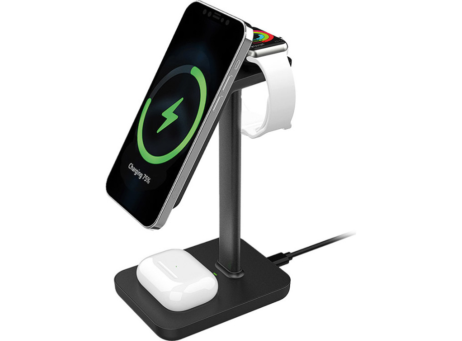 Solight stolní nabíječka 3v1, Qi2, MagSafe kompatibilní