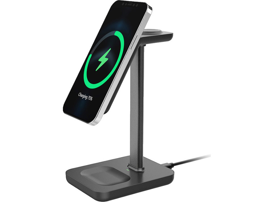 Solight stolní nabíječka 3v1, Qi2, MagSafe kompatibilní