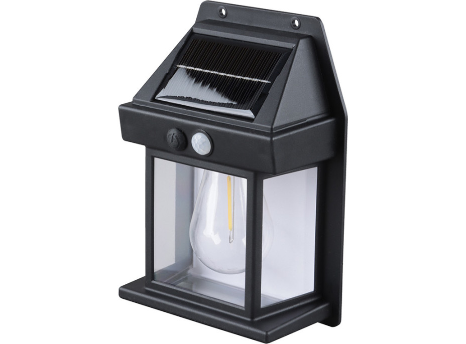 Solight LED solární lucerna nástěnná, teplá bílá, 12x17cm, černá