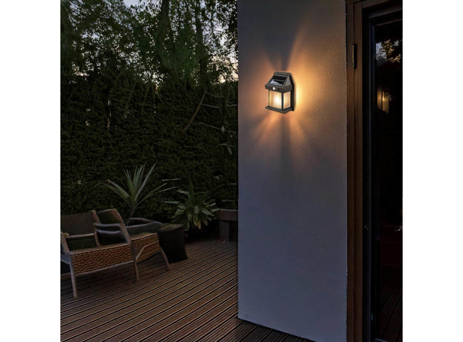 Solight LED solární lucerna nástěnná, teplá bílá, 12x17cm, černá