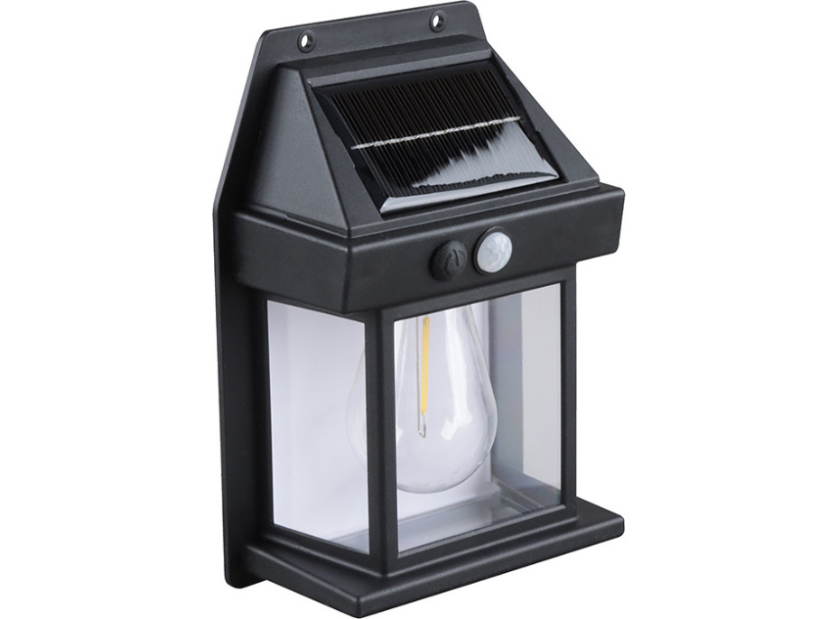 Solight LED solární lucerna nástěnná, teplá bílá, 12x17cm, černá