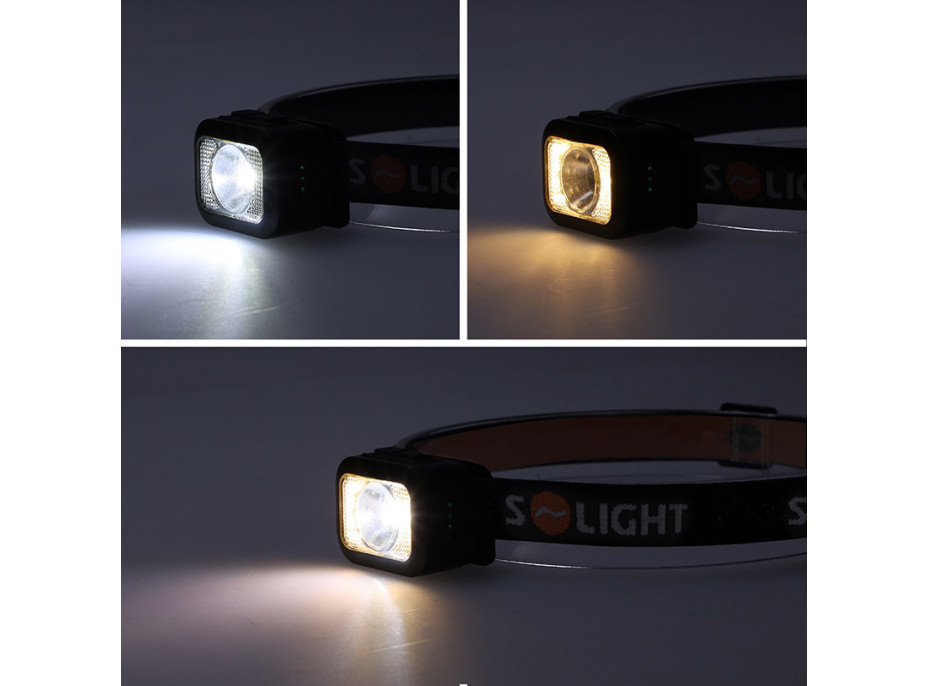 Solight LED čelová nabíjecí svítilna, 170lm, teplé+studené světlo, Li-Ion
