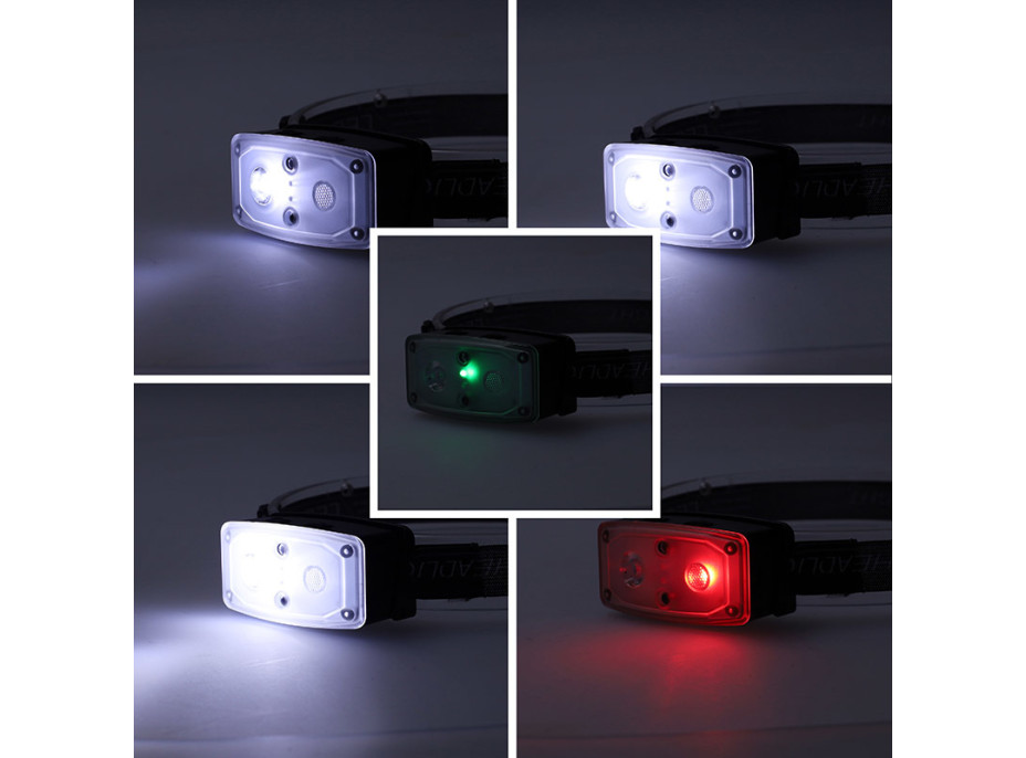 Solight LED čelová nabíjecí svítilna, 100lm, sensor, Li-Ion