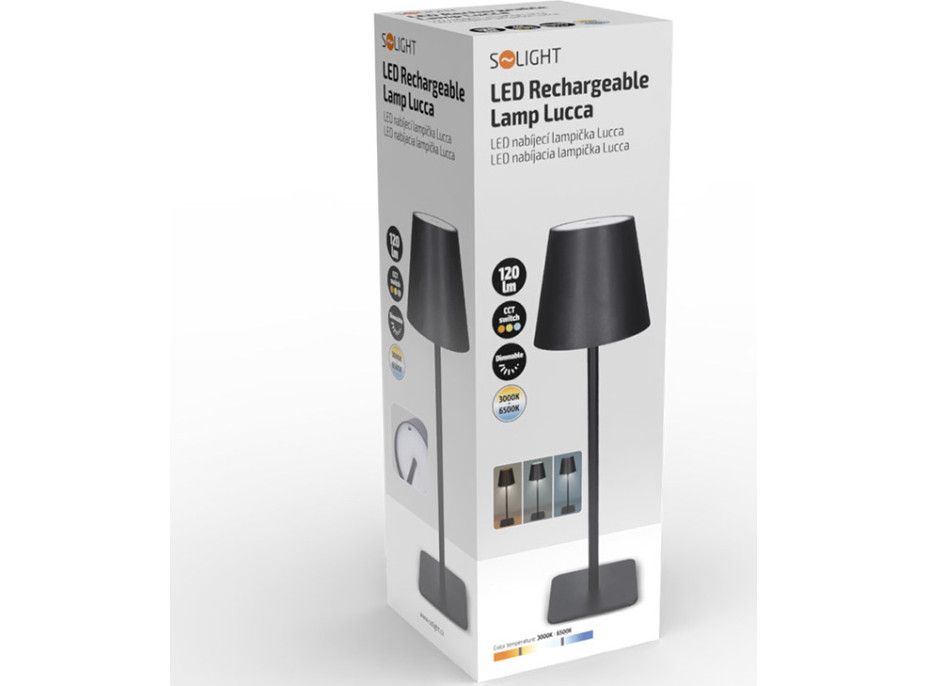 Solight LED nabíjecí lampička Lucca, 120lm, změna CCT, stmívání, černá