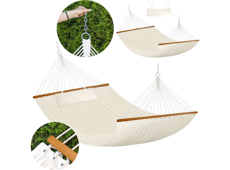 Závěsná houpací síť LUMO PREMIUM DUO prošívaná - 200x140 cm - ecru