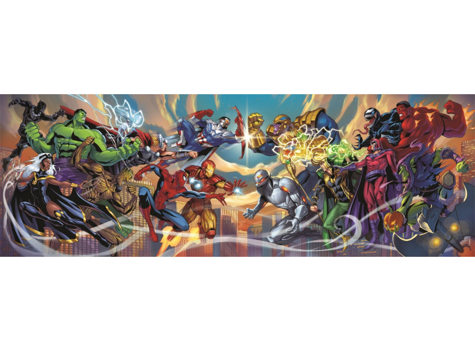CLEMENTONI Panoramatické puzzle Marvel: Hrdinové vs. padouši 1000 dílků