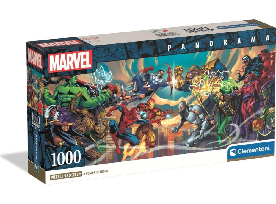 CLEMENTONI Panoramatické puzzle Marvel: Hrdinové vs. padouši 1000 dílků