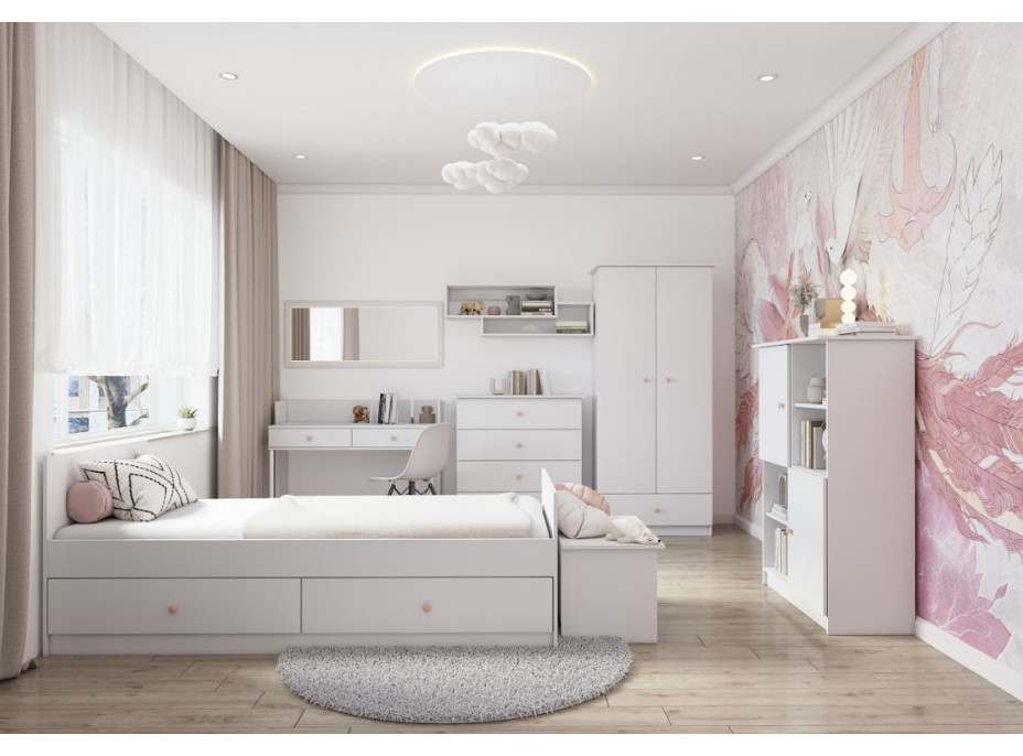 Postel se šuplíky OLAF 200x90 cm - bílá/růžová