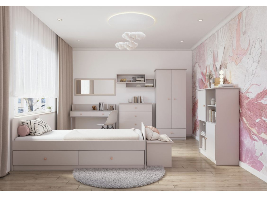 Postel se šuplíky OLAF 200x90 cm - kašmírová/růžová