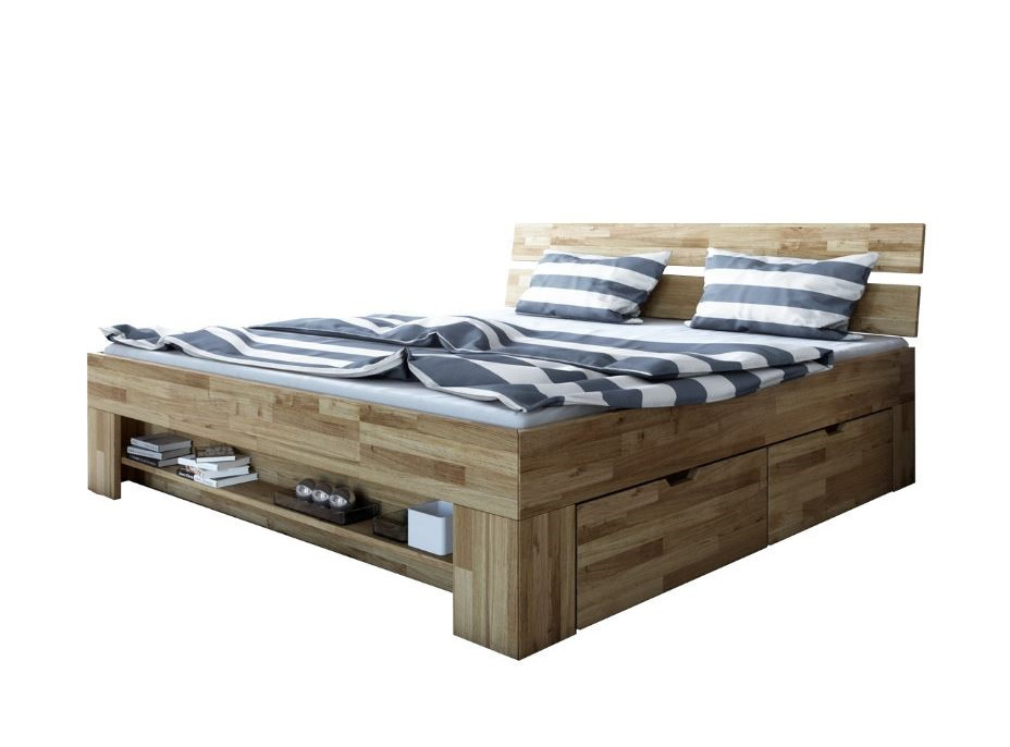 Postel z masivu dubu cink FRED CUBE se šuplíky 200x160 cm