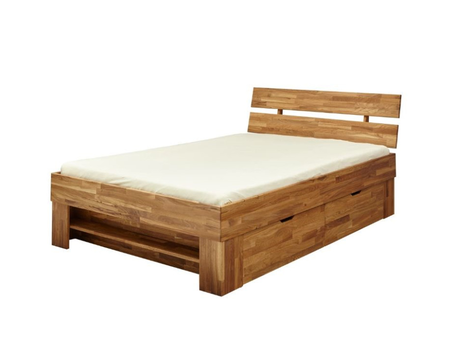 Postel z masivu dubu cink FRED CUBE se šuplíky 200x180 cm
