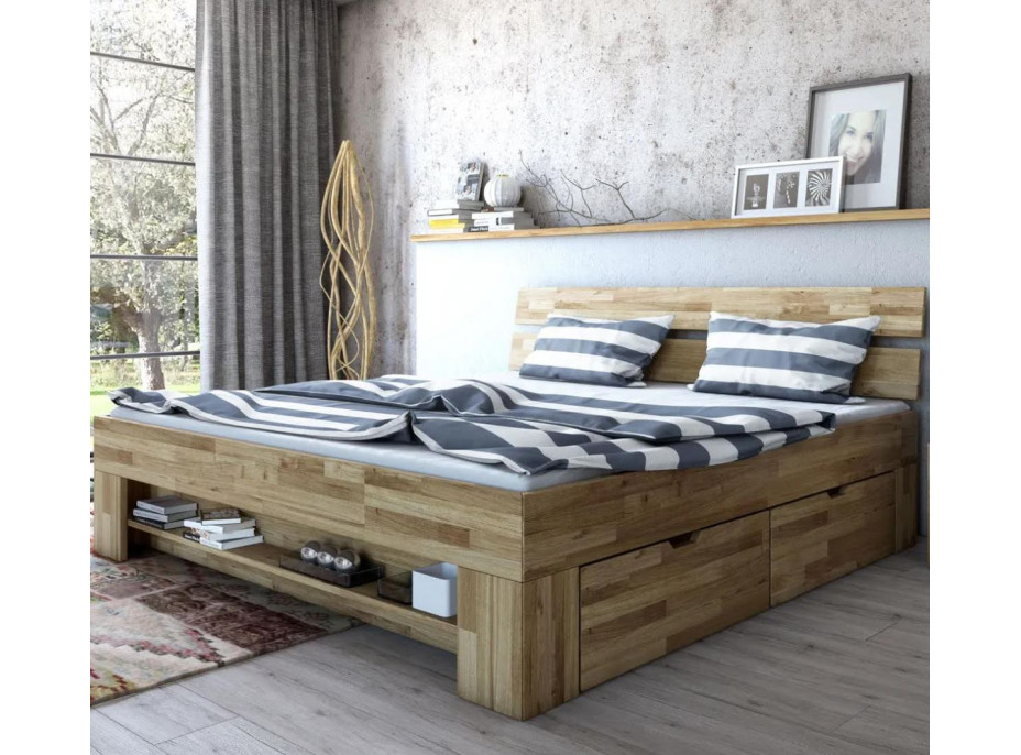Postel z masivu dubu cink FRED CUBE se šuplíky 200x180 cm