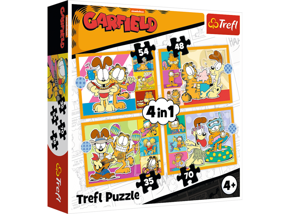 TREFL Puzzle Garfield miluje lasagne 4v1 (35,48,54,70 dílků)