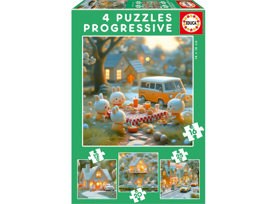EDUCA Puzzle Králičí město 4v1 (12,16,20,25 dílků)