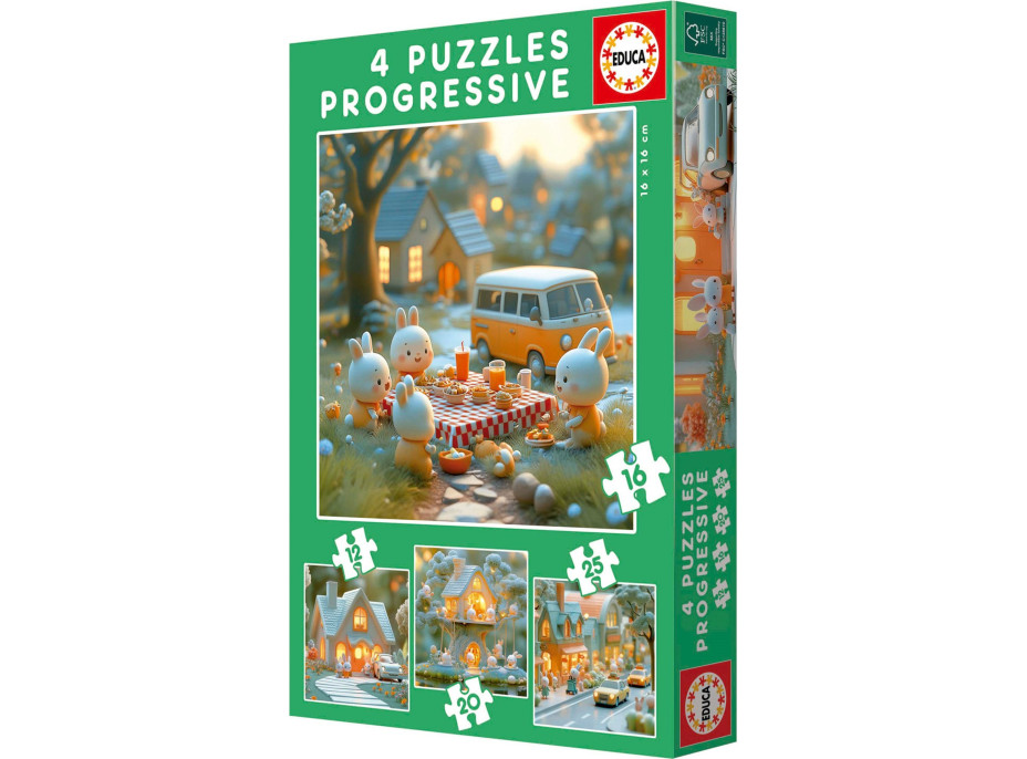 EDUCA Puzzle Králičí město 4v1 (12,16,20,25 dílků)