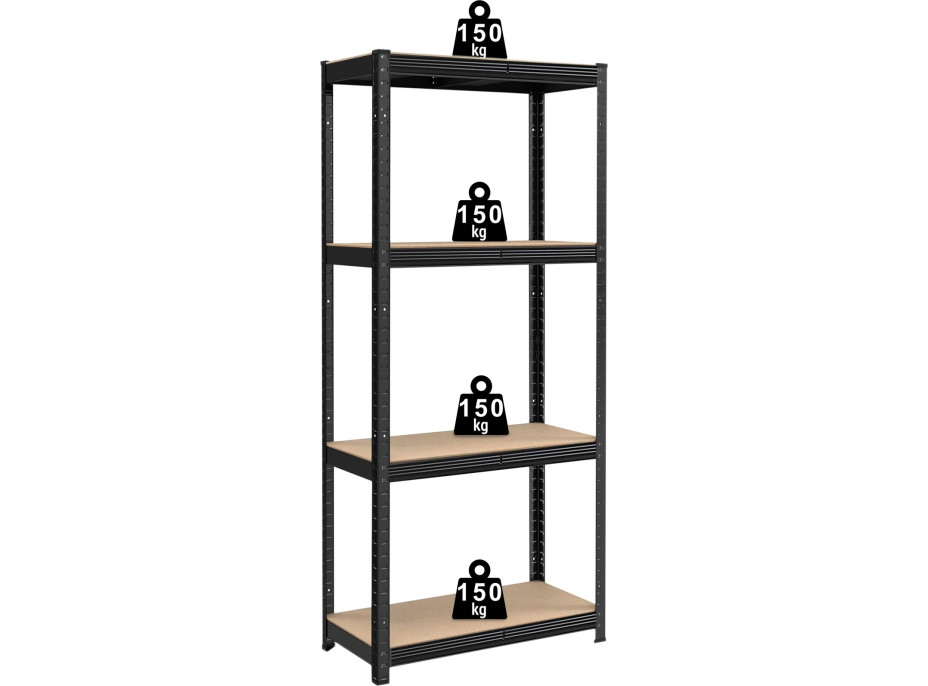 Policový regál - 4 police - 174x80x40 cm - černý