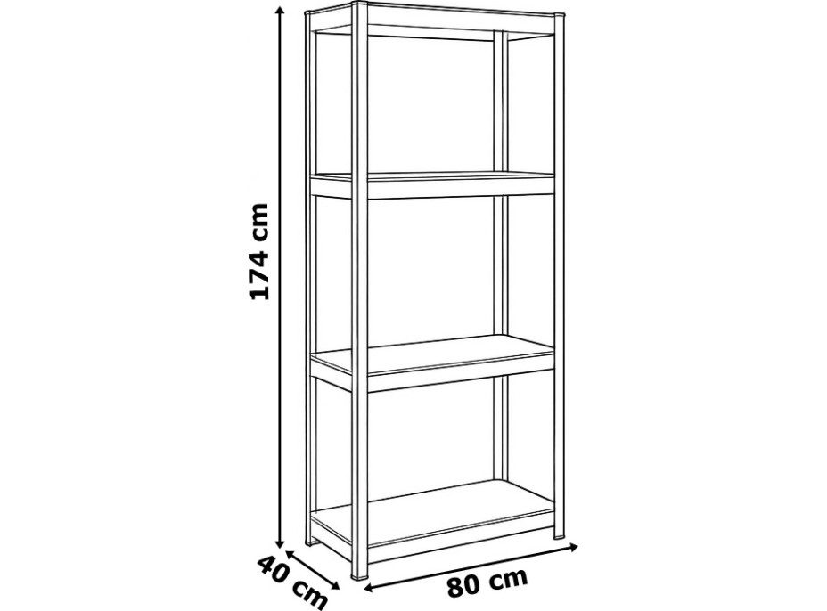 Policový regál - 4 police - 174x80x40 cm - černý