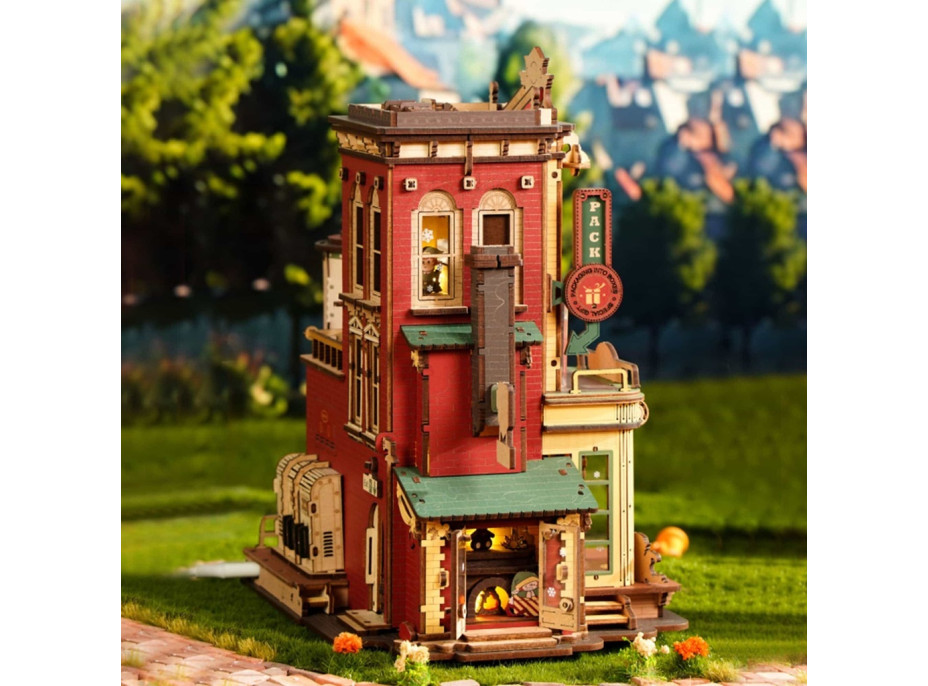 RoboTime 3D dřevěná skládačka hrací skříňky Kouzelná továrna na dárky