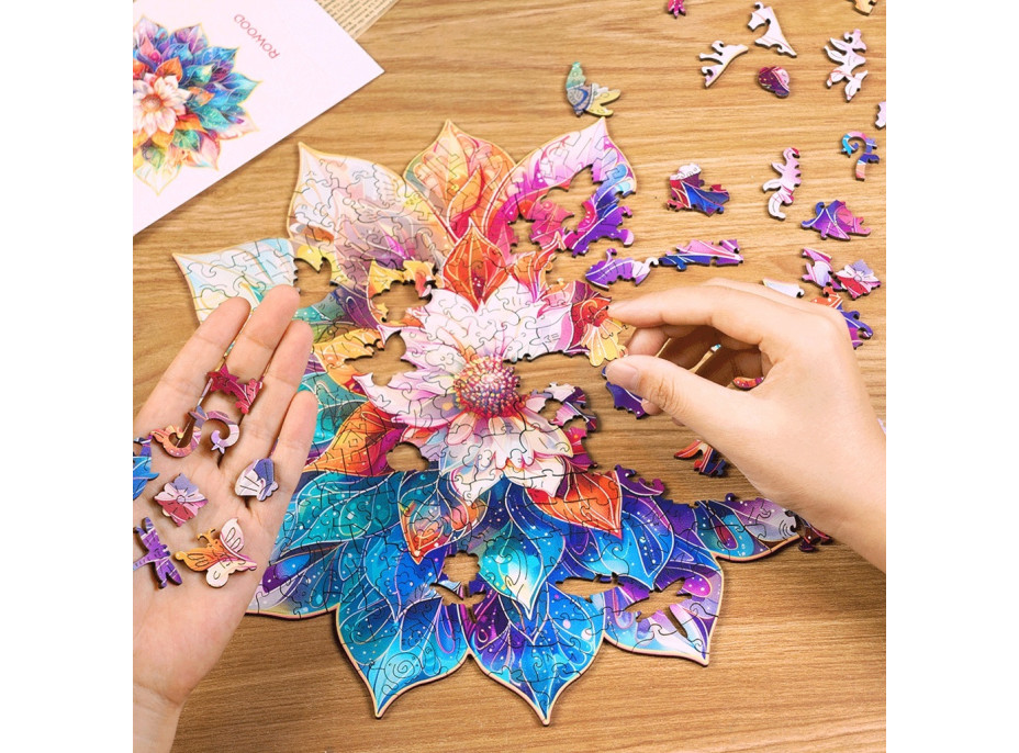 RoboTime Dřevěné puzzle Květinová mandala